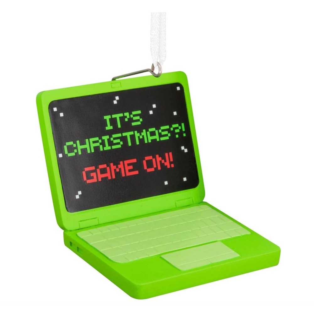 Hallmark Gaming Computer Laptop Christmas Ornament Green Game On Retro Pixel